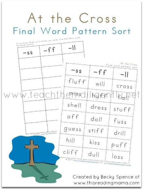 At the Cross - a FREE Final Word Pattern Sort | Teach Them Diligently