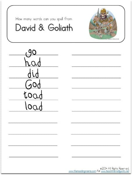 david and goliath example for spelling words
