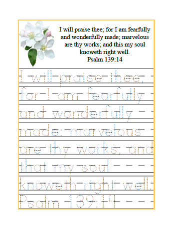 Psalm 139 handwriting sheet